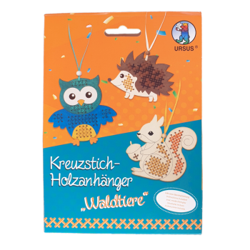 Kreuzstich Holzanhänger "Waldtiere"